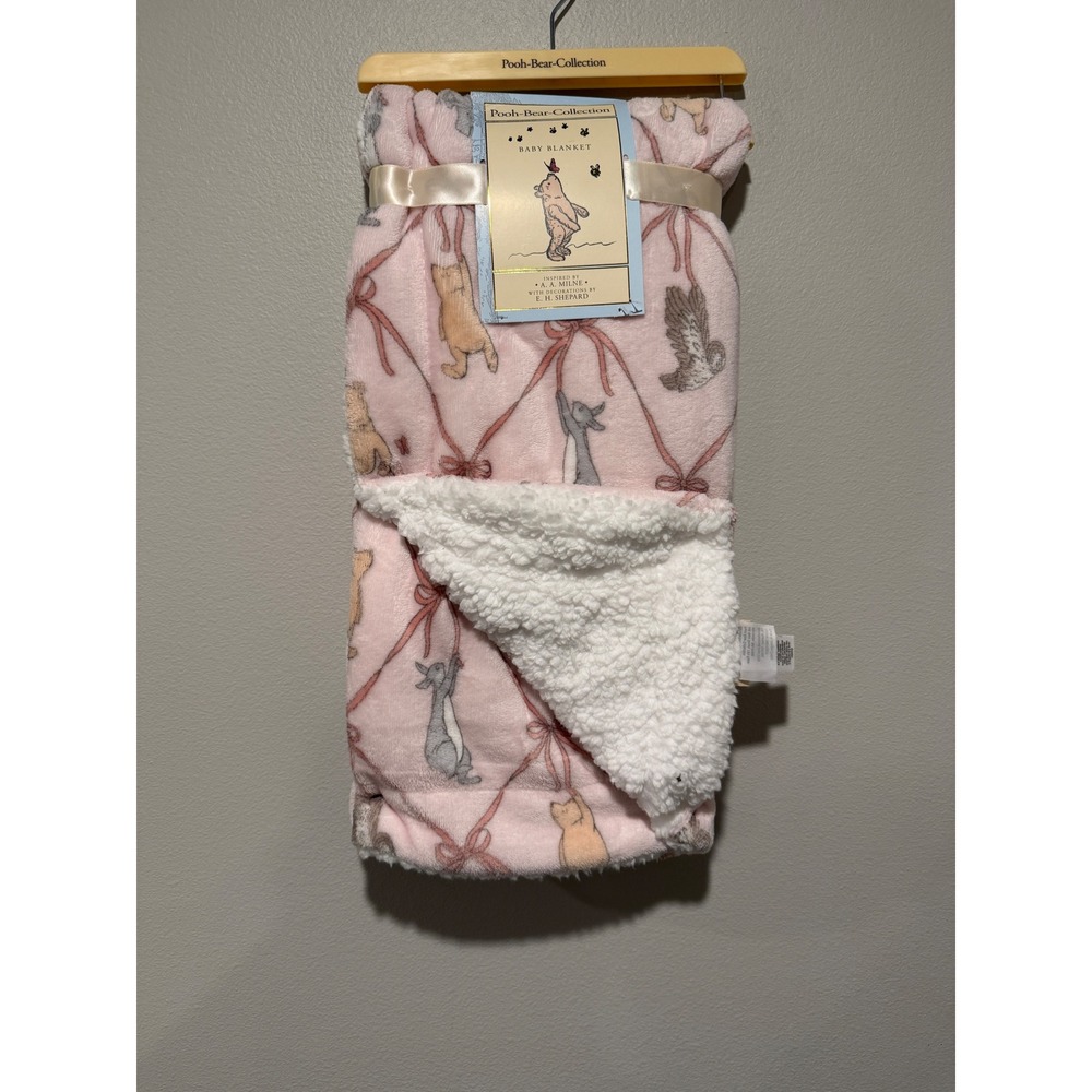 Pooh Bear Collection Pink Sherpa Baby Blanket Winnie the Pooh 30x40 NEW
